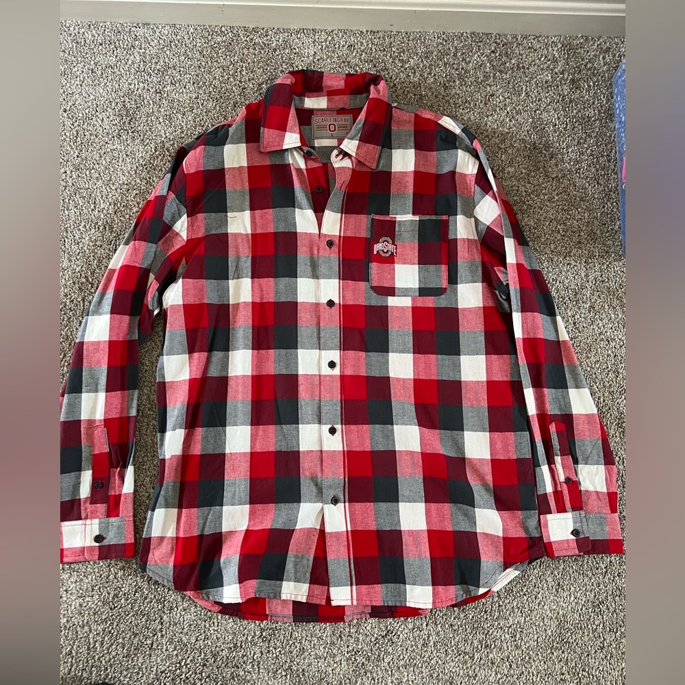 Ohio State Red/Gray/White Button Up Flannel